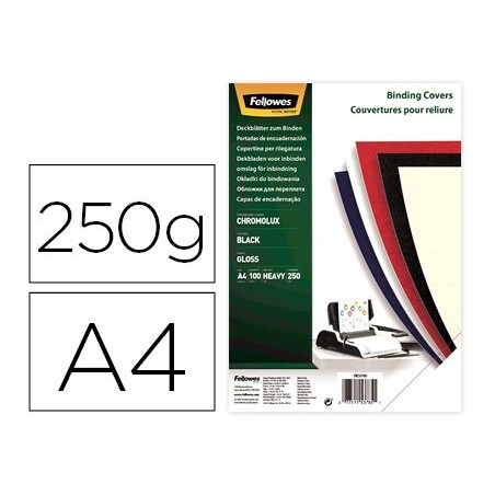 Tapa de encuadernacion fellowes din a4 carton brillo negro chromolux 250 gr pack de 100 unidades