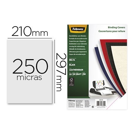 Tapa de encuadernacion fellowes din a4 carton similpiel cuero negro delta 250 gr pack de 100 unidades