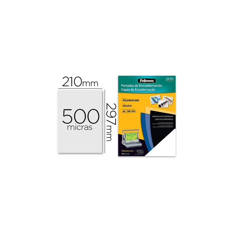 Tapa de encuadernacion fellowes din a4 polipropileno negro 500 micras pack de 100 unidades