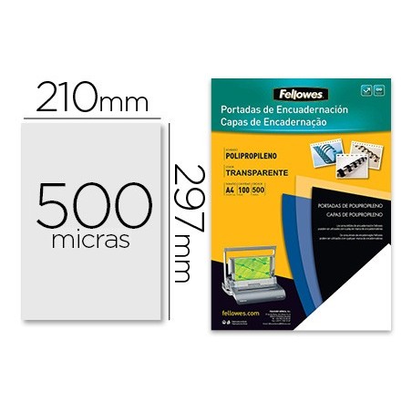 Tapa de encuadernacion fellowes din a4 polipropileno transparente 450 micras pack de 100 unidades