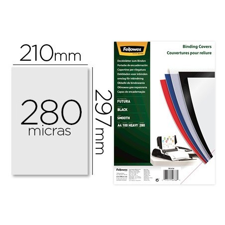 Tapa de encuadernacion fellowes din a4 polipropileno negro 280 micras pack de 100 unidades