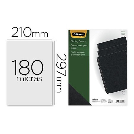 Tapa de encuadernacion fellowes din a4 pvc opaco negro 180 micras pack de 100 unidades