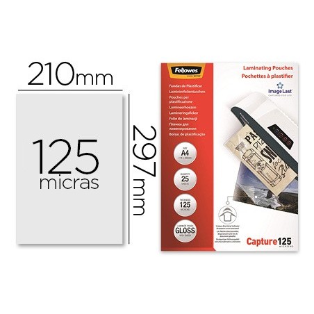 Bolsa de plastificar fellowes brillo din a4 125 mc pack de 25 unidades