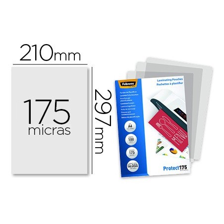 Bolsa de plastificar fellowes brillo din a4 175 mc pack 100 unidades