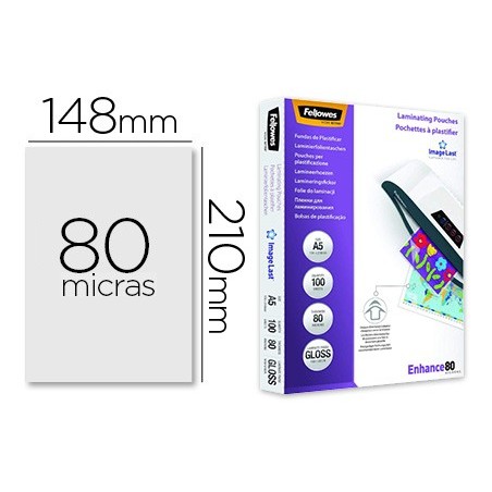 Bolsa de plastificar fellowes brillo din a5 80 mc pack 100 unidades
