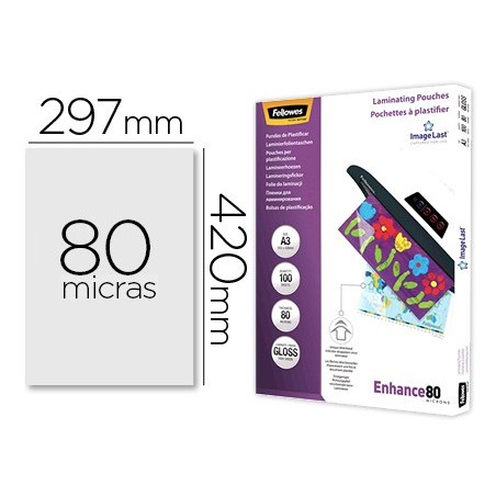 Bolsa de plastificar fellowes brillo din a3 80 mc pack 100 unidades