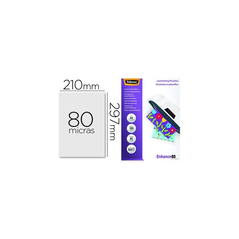 Bolsa de plastificar fellowes mate din a4 80 mc pack 100 unidades