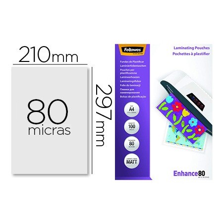 Bolsa de plastificar fellowes mate din a4 80 mc pack 100 unidades
