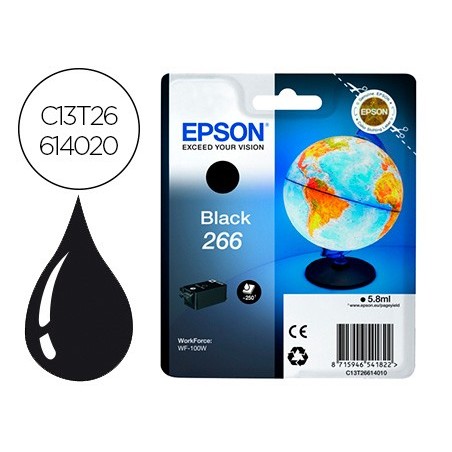 Ink-jet epson 266 wf-100w negro 250 paginas