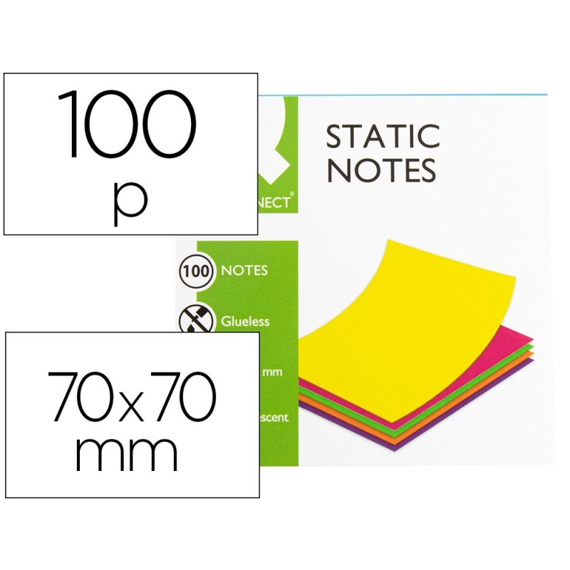 Bloc de notas electrostaticas quita y pon q-connect 70x70 mm 100 hojas 5 colores fluorescentes Bloc de notas electrostaticas quita y pon q-connect 70x70 mm 100 hojas 5 colores fluorescentes