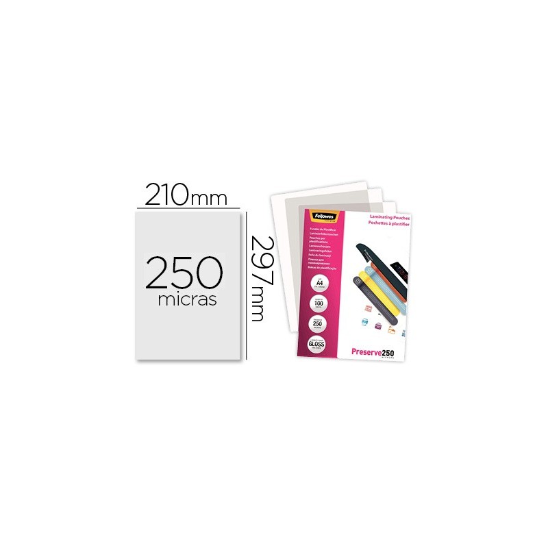 Bolsa de plastificar fellowes brillo din a4 250 mc pack de 100 unidades