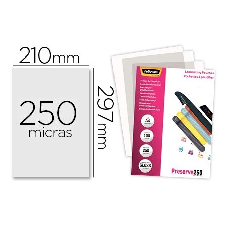 Bolsa de plastificar fellowes brillo din a4 250 mc pack de 100 unidades