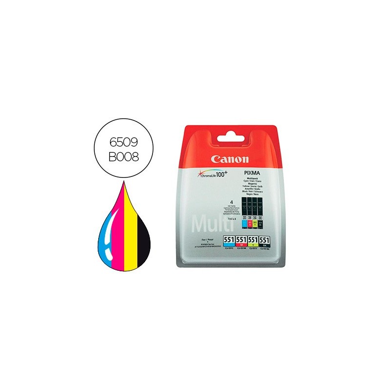 Ink-jet canon 551 c/m/y/bk pixma ip8750 / ix6850 / mg5550 / mg6450 / mg7150 / mx725 / mx925 pack 4 colores