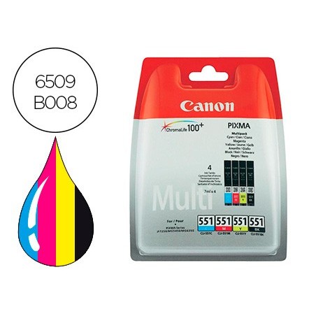 Ink-jet canon 551 c/m/y/bk pixma ip8750 / ix6850 / mg5550 / mg6450 / mg7150 / mx725 / mx925 pack 4 colores