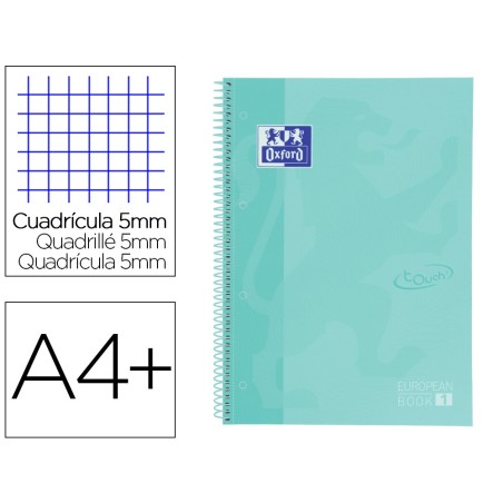 Cuaderno espiral oxford ebook 1 school touch te din a4 80 hojas cuadro 5 mm con margen mint pastel