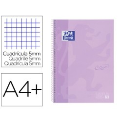 Cuaderno espiral oxford ebook 1 school touch te din a4 80 hojas cuadro 5 mm con margen malva pastel