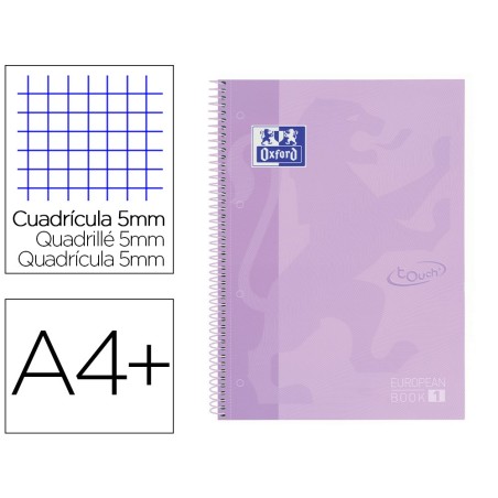 Cuaderno espiral oxford ebook 1 school touch te din a4 80 hojas cuadro 5 mm con margen malva pastel