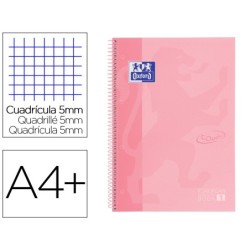 Cuaderno espiral oxford ebook 1 school touch te din a4 80 hojas cuadro 5 mm con margen flamingo pastel