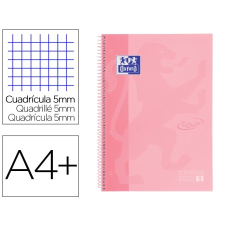 Cuaderno espiral oxford ebook 1 school touch te din a4 80 hojas cuadro 5 mm con margen flamingo pastel