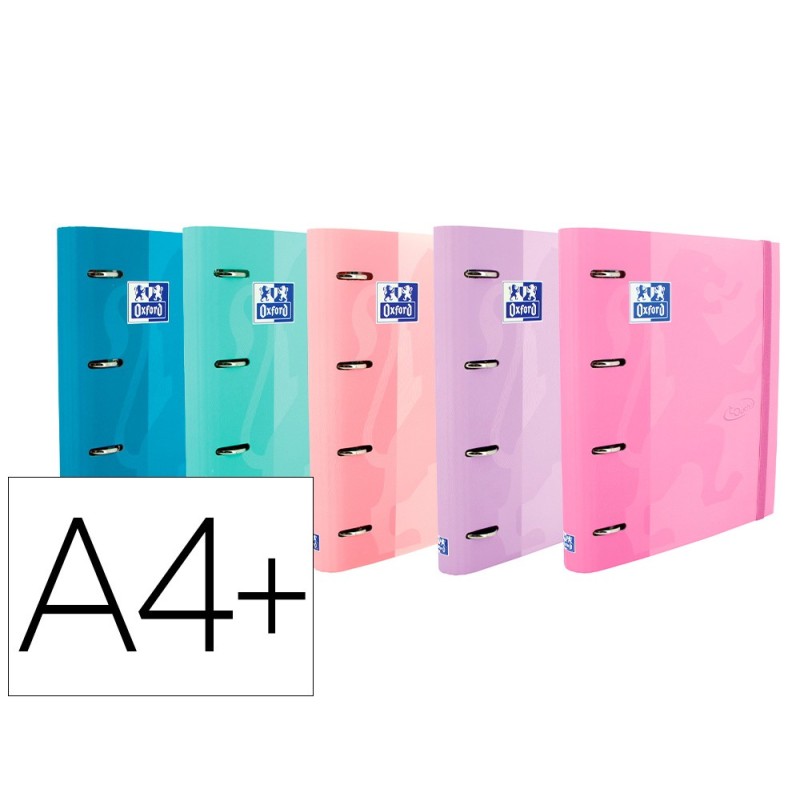 Carpeta con recambio oxford europeanbinder touch pastel 4 anillas 35 mm din a4 tapa extradura con gomilla colores