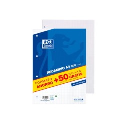 Recambio oxford din a4 200  50 hojas gratis cuadro 4 mm con margen