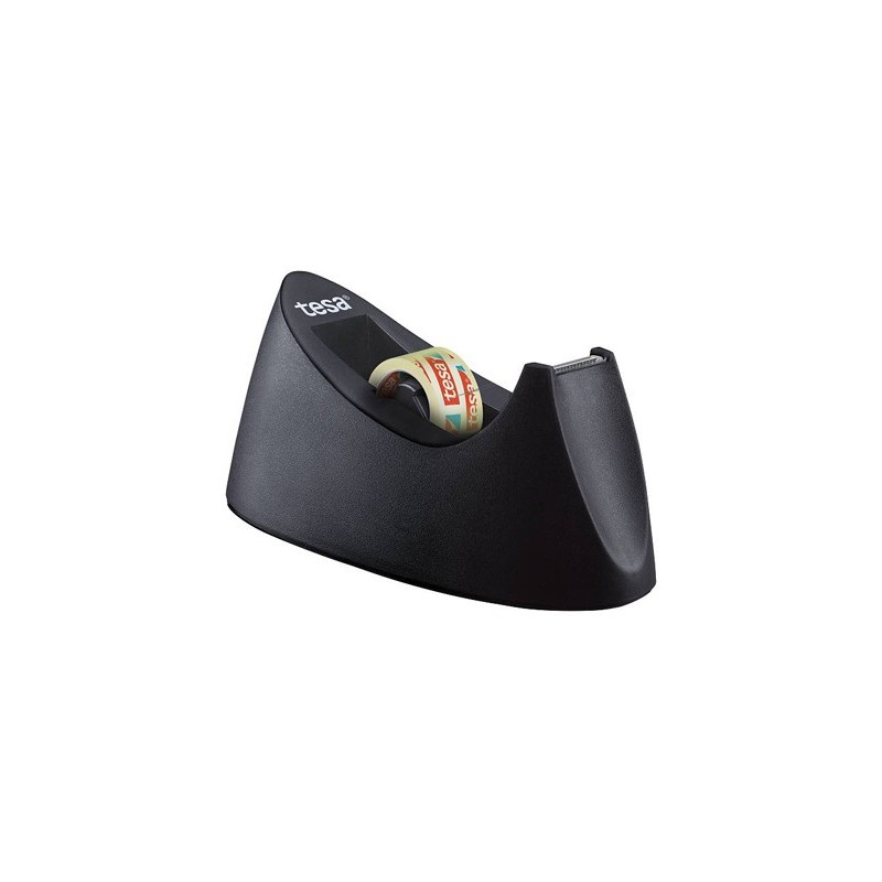 Portarrollo sobremesa tesa plastico easy cut curve negro para cinta de 33 mt x19 mm  1 cinta tesafilm transparente