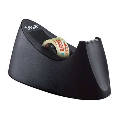Portarrollo sobremesa tesa plastico easy cut curve negro para cinta de 33 mt x19 mm  1 cinta tesafilm transparente