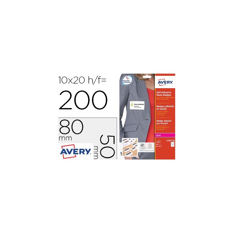 Identificativo adhesivo avery acetato de seda tamaño 80x50 mm removible laser caja de 100unidades
