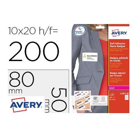 Identificativo adhesivo avery acetato de seda tamaño 80x50 mm removible laser caja de 100unidades