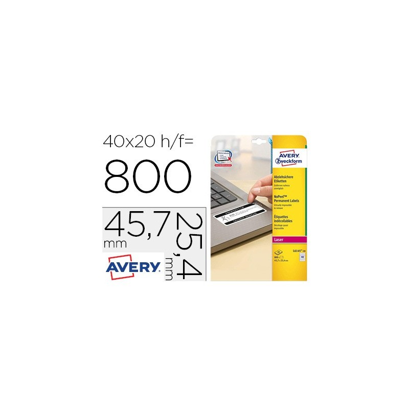 Etiqueta adhesiva resistente avery 45,7x25,4 mm permanente laser blanca caja de 800 unidades