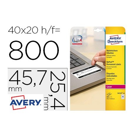 Etiqueta adhesiva resistente avery 45,7x25,4 mm permanente laser blanca caja de 800 unidades