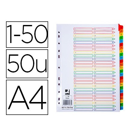 Separador numerico q-connect carton 1-50 juego de 50 separadores din a4 multitaladro