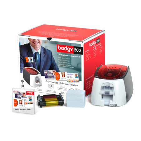 Impresora de tarjeta badgy 200 incluye cinta 100 tarjetas y programa edicion badge studio