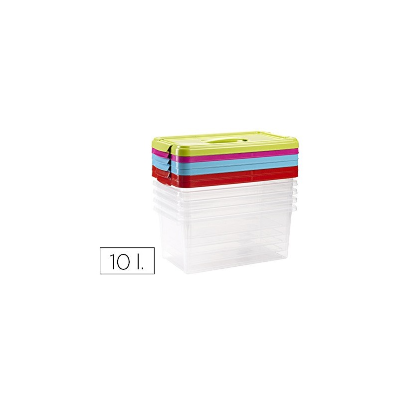 Caja multiusos plastico 10 l numero 24 tapa de color con asa 385x230x175 mm