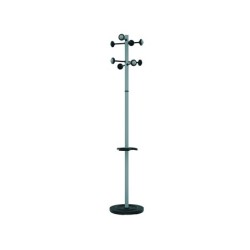 Perchero metalico unilux accueil pie 8 colgadores con paraguero y bandeja goteo gris metalizado 177x38 cm