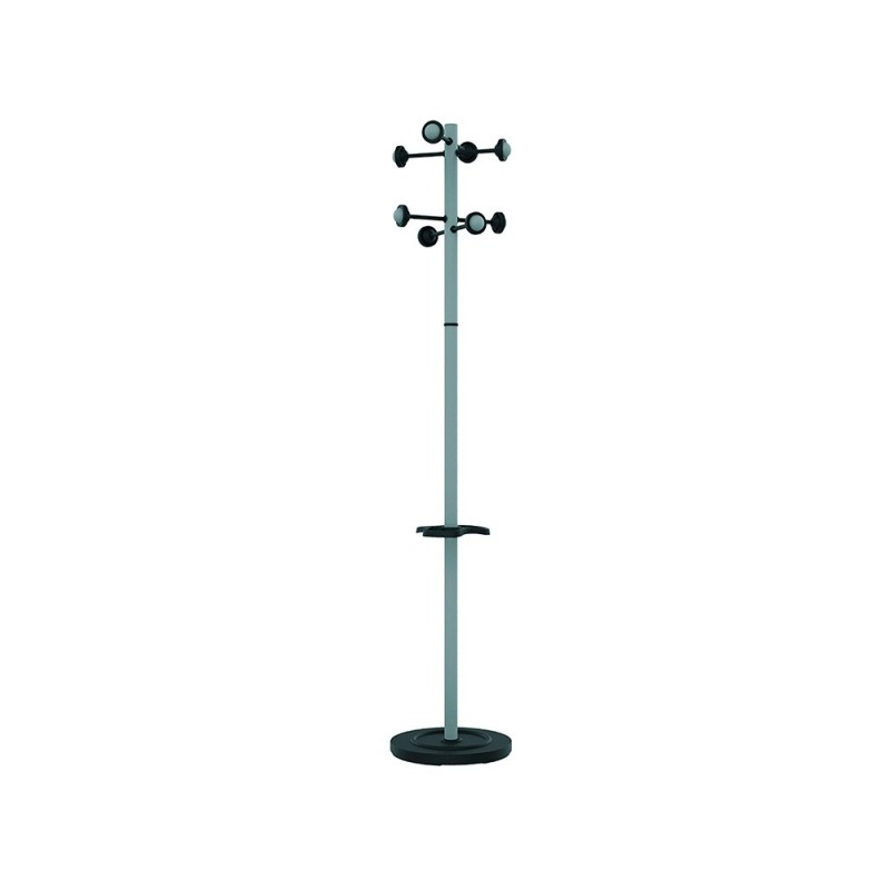 Perchero metalico unilux accueil pie 8 colgadores con paraguero y bandeja goteo gris metalizado 177x38 cm Perchero metalico unilux accueil pie 8 colgadores con paraguero y bandeja goteo gris metalizado 177x38 cm