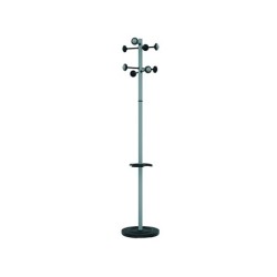 Perchero metalico unilux accueil pie 8 colgadores con paraguero y bandeja goteo gris metalizado 177x38 cm