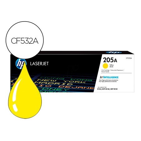 Toner hp 205a laserjet m154a / 154nw / mfp m180n / 181fw amarillo 900 paginas