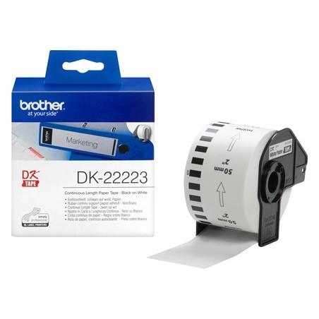 Etiqueta brother dk22223 cinta papel continuo adhesiva removible blanca 50 mm x 30,48 mt