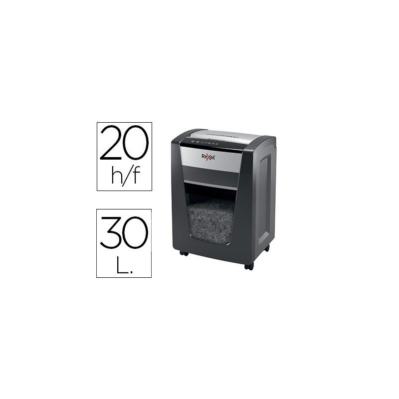 Destructora de documentos rexel momentum x420 capacidad de corte 20 hojas destruye grapas y clips papelera 30 l