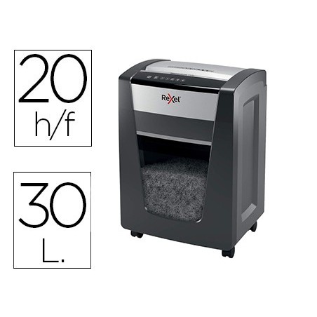 Destructora de documentos rexel momentum x420 capacidad de corte 20 hojas destruye grapas y clips papelera 30 l