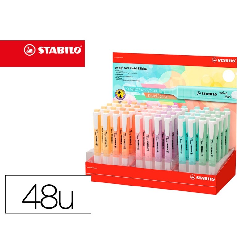 Rotulador stabilo fluorescente fino swing cool pastel expositor de 48 unidades colores surtidos Rotulador stabilo fluorescente fino swing cool pastel expositor de 48 unidades colores surtidos