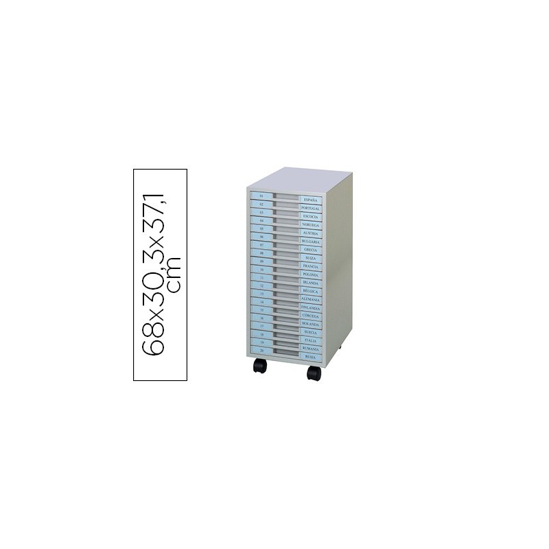 Archivador metalico clen 20 bandejas plastico de 2,5 cm de altura con ruedas color gris claro 680x303x371 mm Archivador metalico clen 20 bandejas plastico de 2,5 cm de altura con ruedas color gris claro 680x303x371 mm