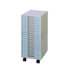 Archivador metalico clen 20 bandejas plastico de 2,5 cm de altura con ruedas color gris claro 680x303x371 mm