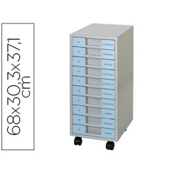 Archivador metalico clen 10 bandejas plastico de 5,5 cm de altura con ruedas color gris claro 680x303x371 mm