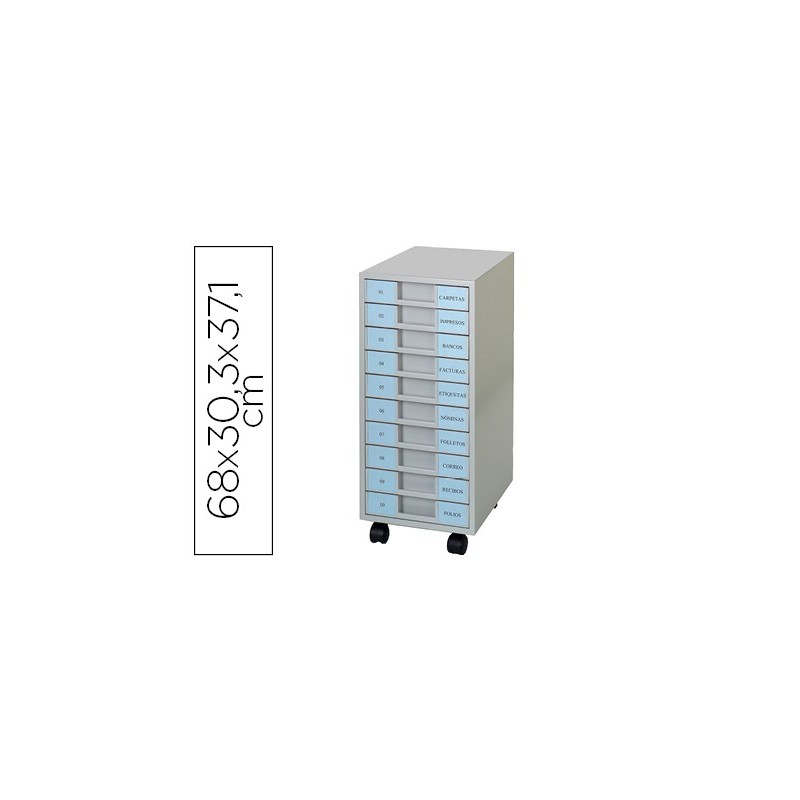 Archivador metalico clen 10 bandejas plastico de 5,5 cm de altura con ruedas color gris claro 680x303x371 mm Archivador metalico clen 10 bandejas plastico de 5,5 cm de altura con ruedas color gris claro 680x303x371 mm