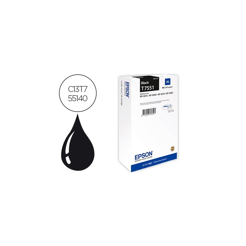 Ink-jet epson t551 workforce pro wf-8010 / wf-8090 / wf-8090 d3twc / wf-8510 / wf-8590 / wf-8590 negro 5.000