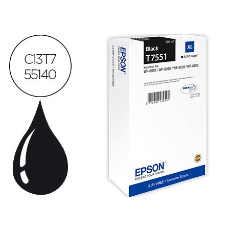 Ink-jet epson t551 workforce pro wf-8010 / wf-8090 / wf-8090 d3twc / wf-8510 / wf-8590 / wf-8590 negro 5.000
