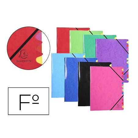 Carpeta clasificadora exacompta iderama 12 departamentos folio gomas carton forrado colores