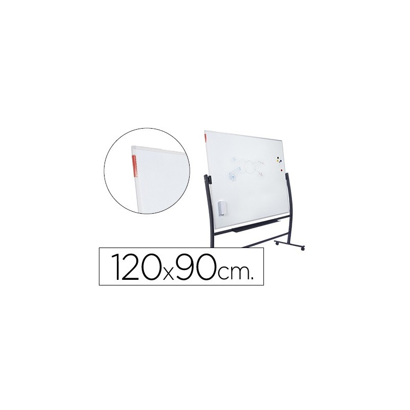 Pizarra blanca rocada lacada magnetica con soporte volteable doble cara 90x120 cm